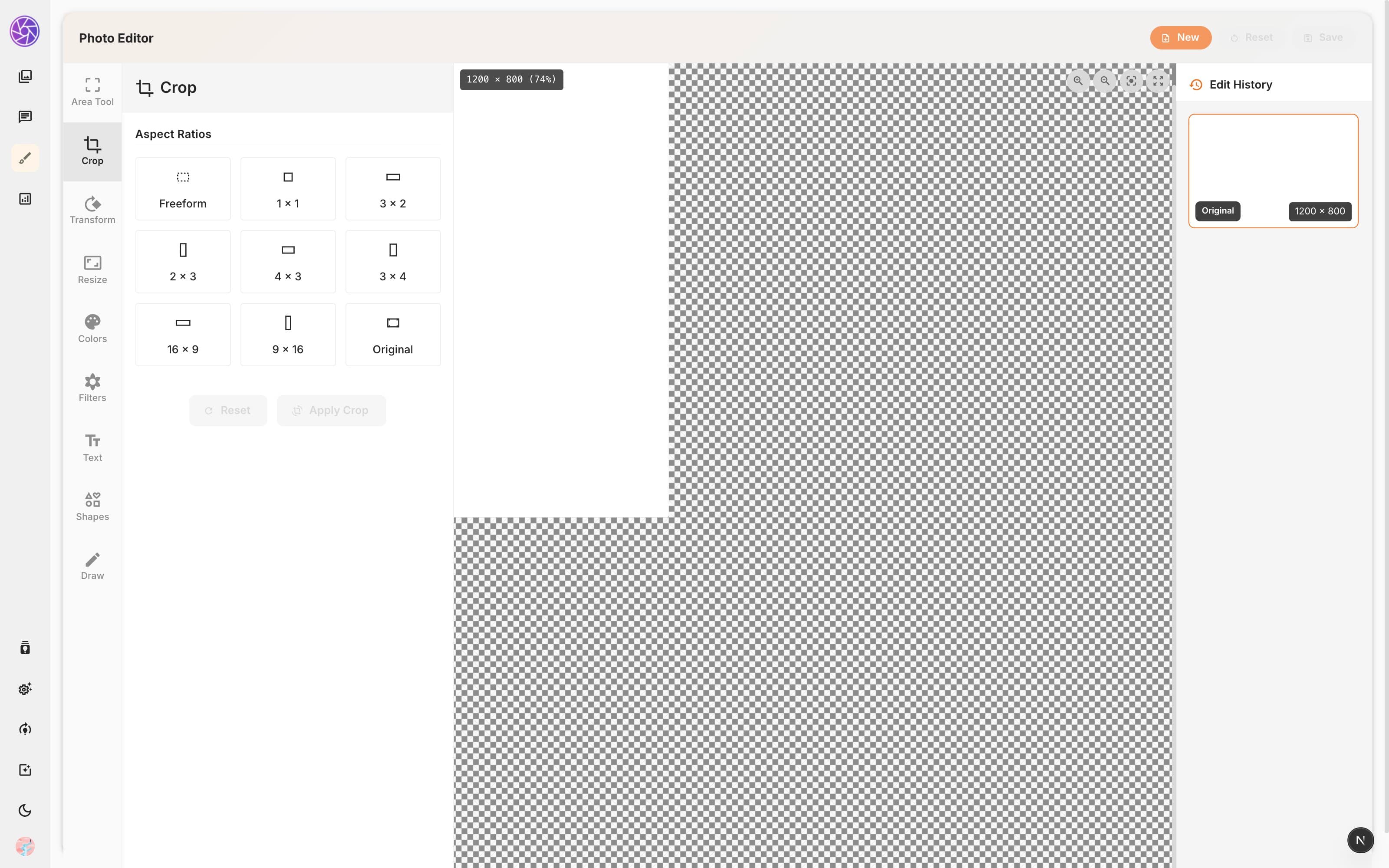 Crop tool with aspect ratio presets
