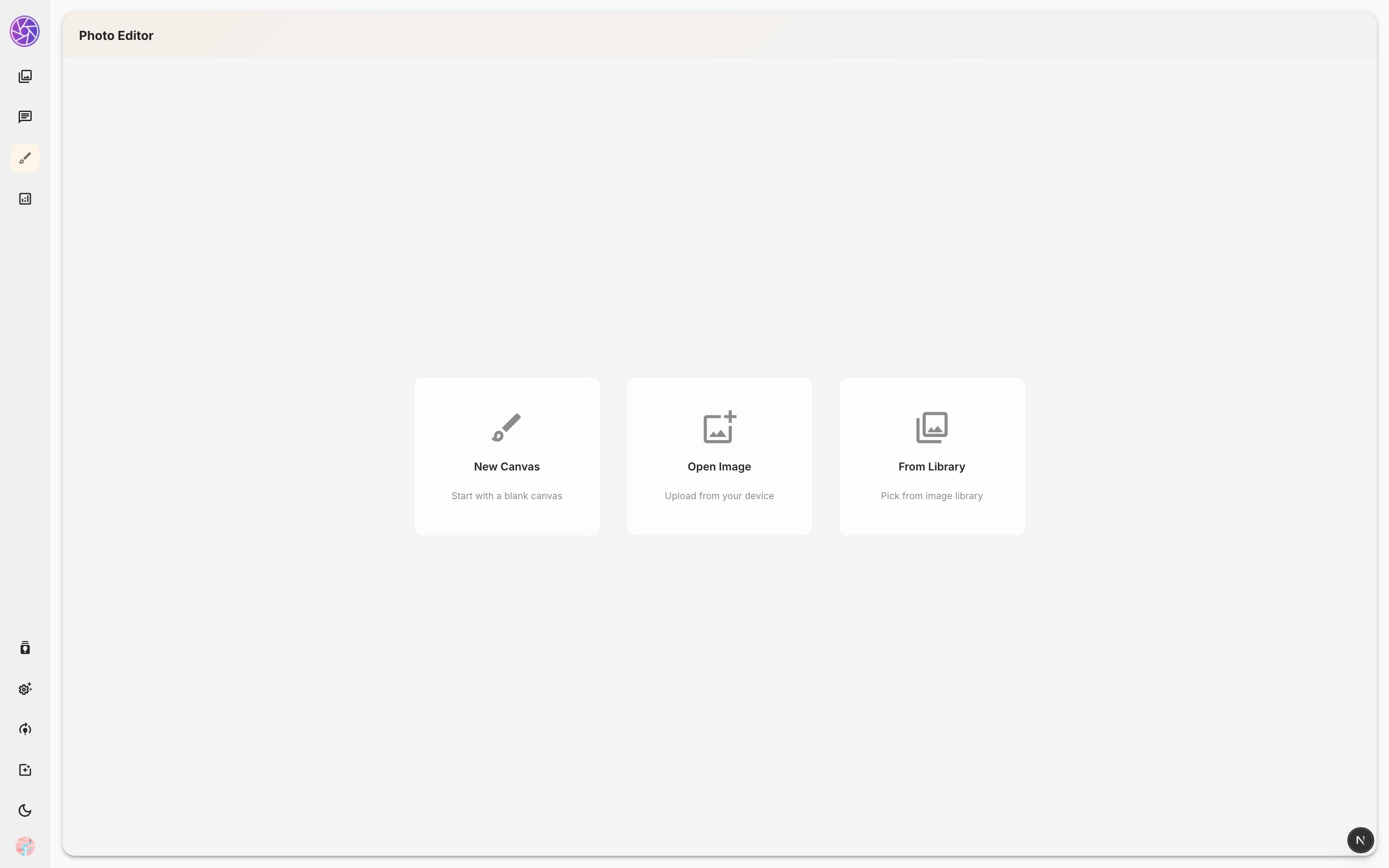 Editor landing page with three start options