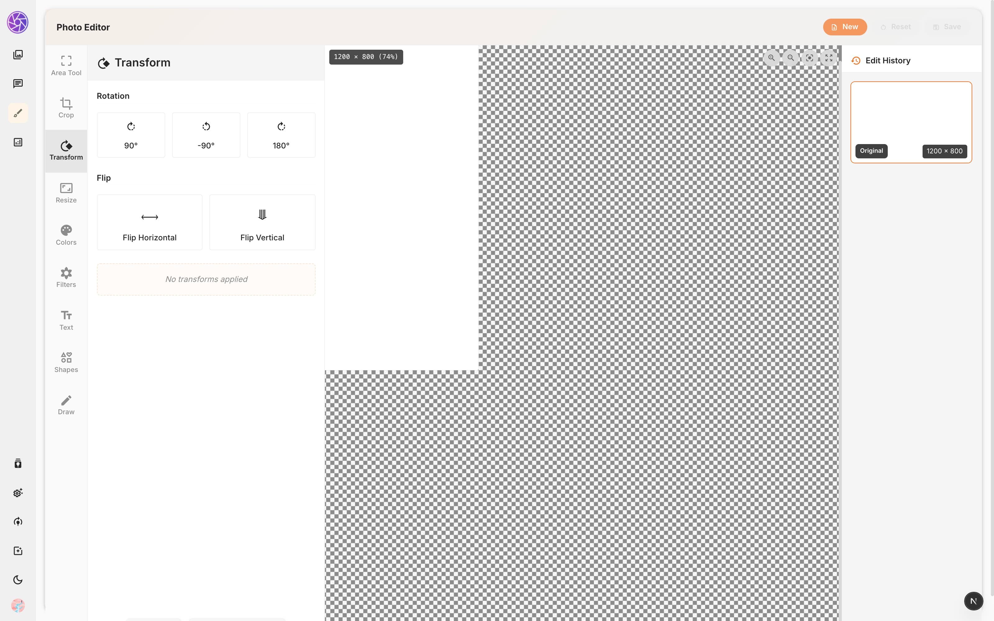 Transform tool with rotation and flip options