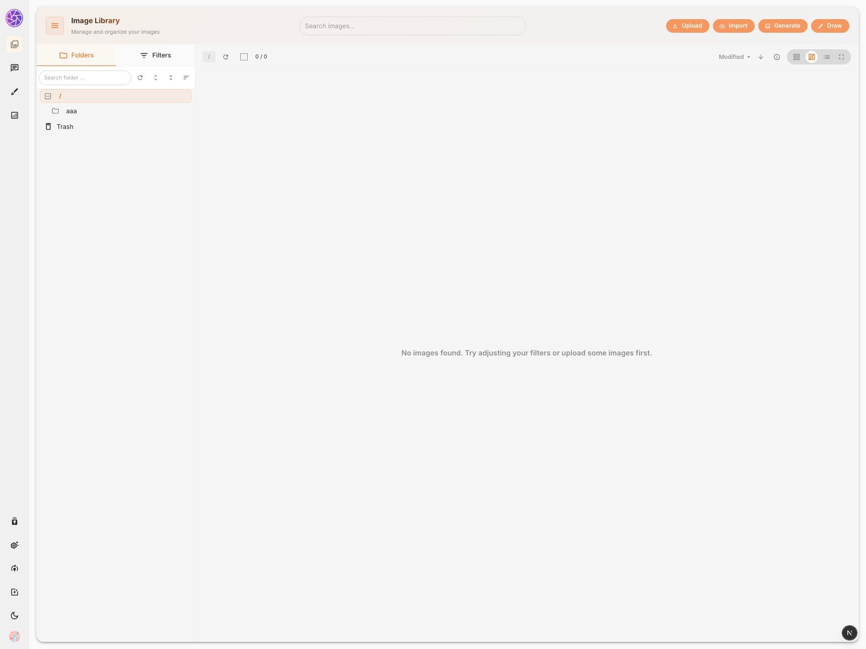 Image Library overview — masonry view with folder sidebar