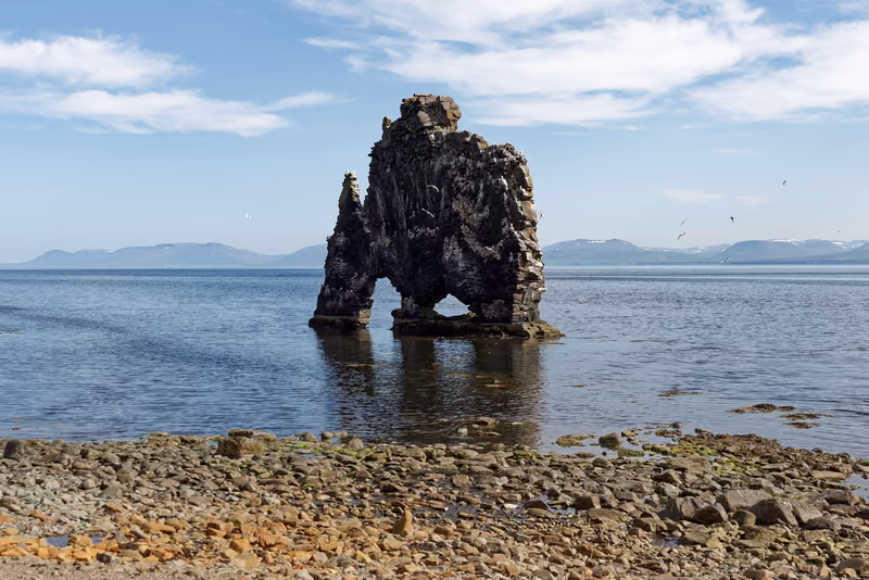 Hvítserkur sea stack in shallow water, a frame from the same three minutes