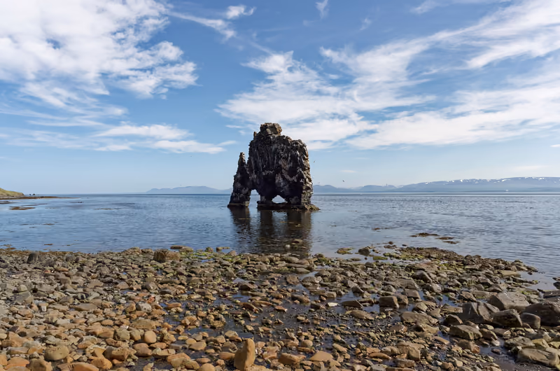 Hvítserkur sea stack in shallow water, a frame from the same three minutes